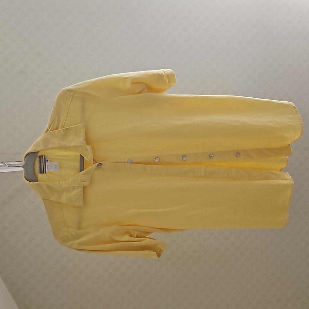 Cold water Creek linen blend yellow short slave shirt top blouse